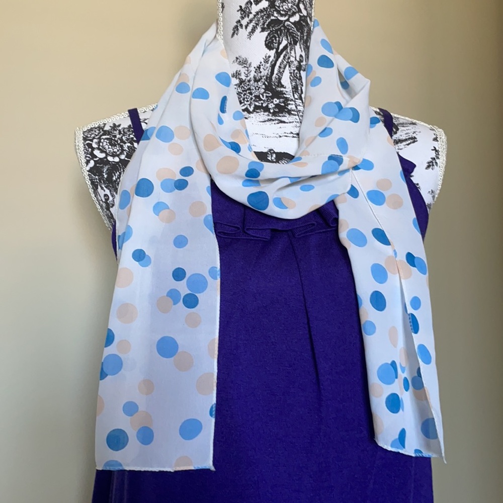 3 for $20 -Skinny scarf - blue and cream polka dot